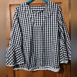 Life Style Petite Black Gingham Blouse Size PL